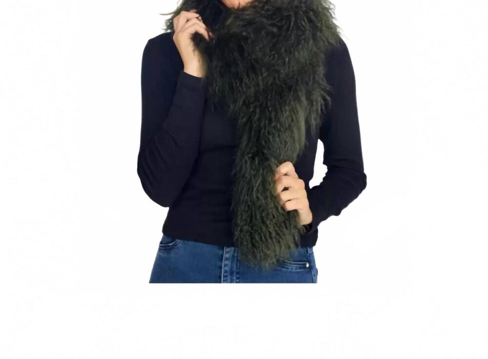 NEW WONDERFUL & YOUNG mongolian fur scarf in olive